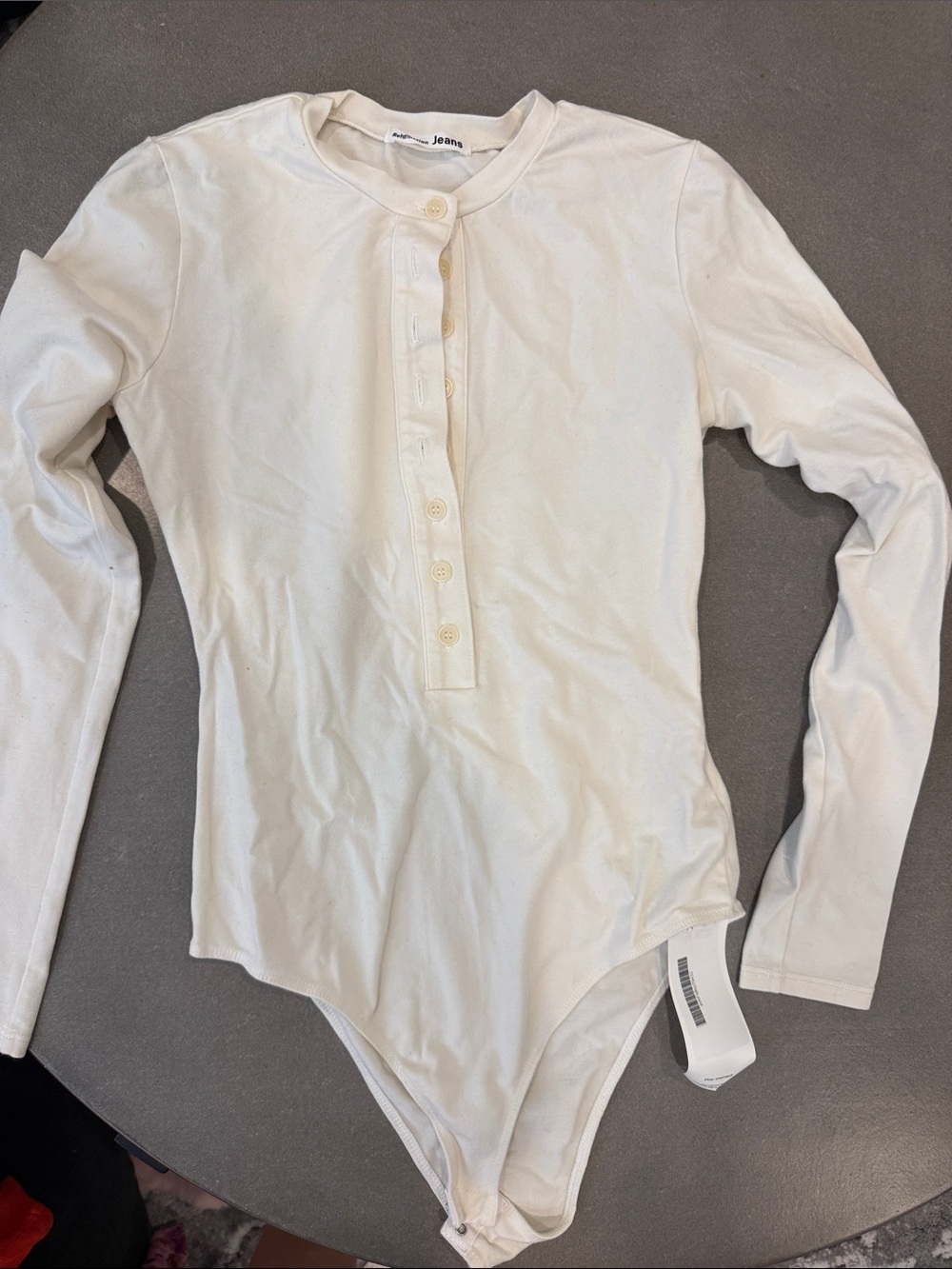 Reformation Ivory Long-Sleeve Henley Bodysuit